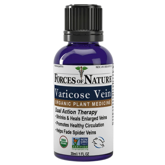 Forces of Nature Varicose Vein Treatment bottle with pour spout for precise application.