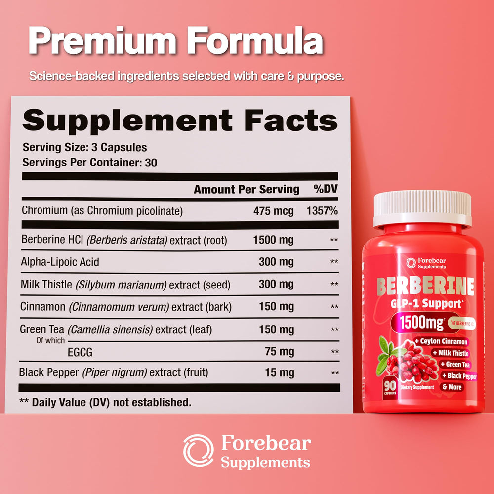 Forebear Berberine GLP-1 support graphic highlights appetite and wellness.