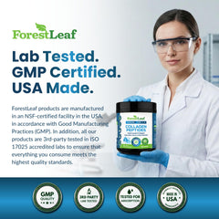 ForestLeaf Collagen Peptides kitchen-use image suggests seamless addition to meals.