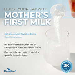ForestLeaf Colostrum Powder on kitchen shelf with keto-friendly claim