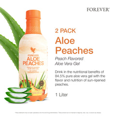Forever Living Aloe Peaches bottle back label shows vegan and gluten-free