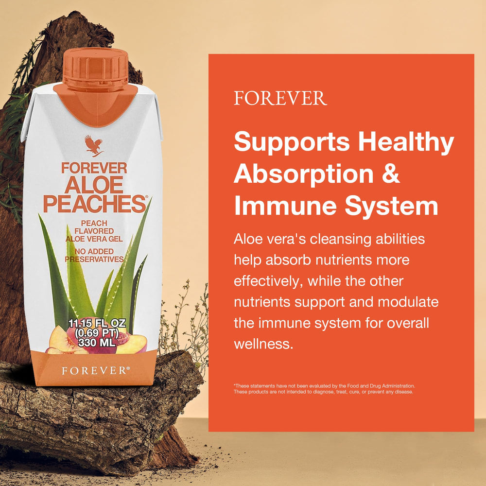 Close-up of Forever Aloe Peaches peach flavor and natural sweetness