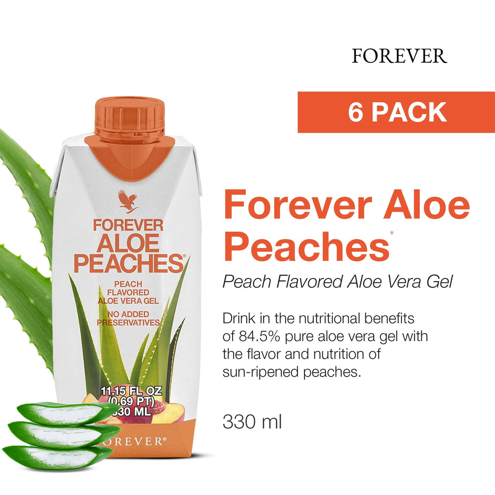 Pouring Forever Aloe Peaches into a glass highlights refreshing peach aroma