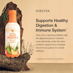 Pour Forever Living Aloe Peaches into a glass for refreshing hydration