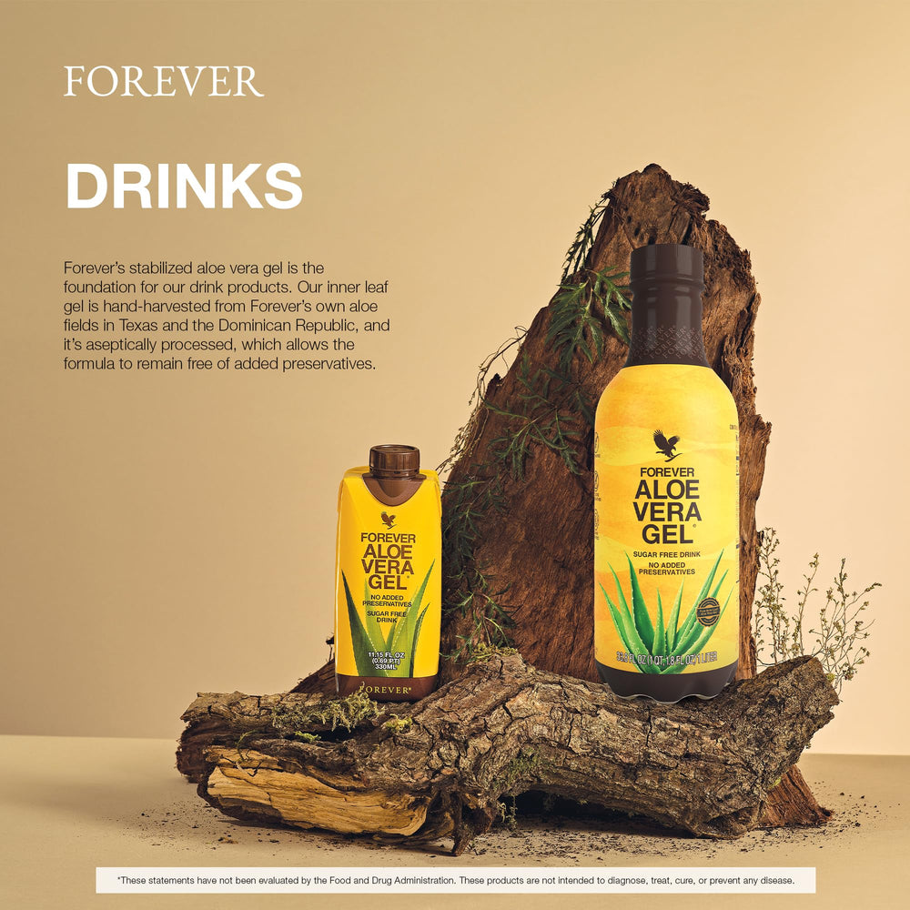 Forever Living Aloe Vera Gel pack of 2 bottles on kitchen counter.