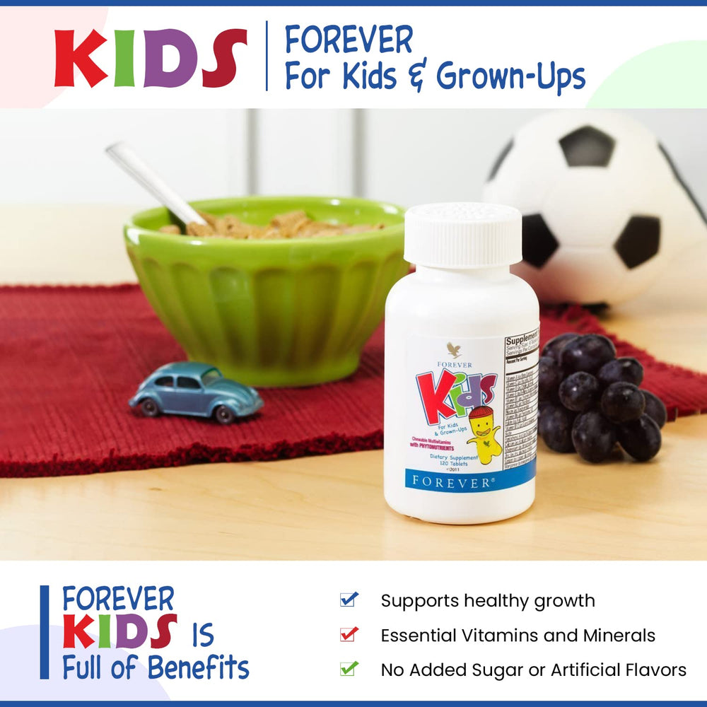Forever Living Kids Chewable Multivitamin grape label closeup emphasizes gluten-free formulation
