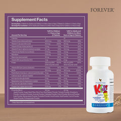 Forever Living Kids Chewable Multivitamin grape tablets closeup highlighting gluten-free formulation
