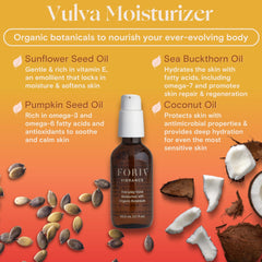 FORIA Everyday Vulva Moisturizer ingredients highlight pumpkin seed and sea buckthorn oils.