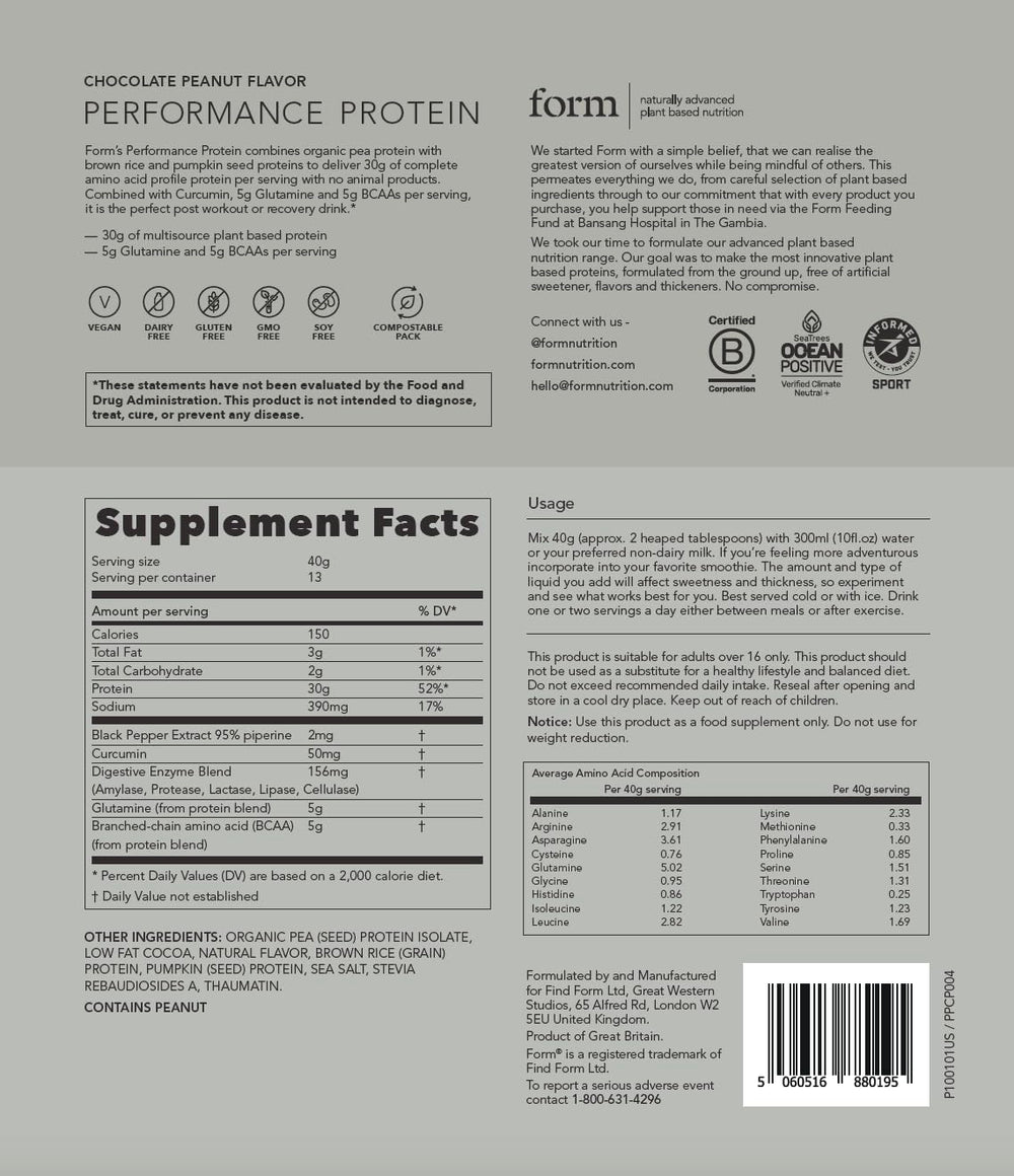 Eco-friendly Form Performance Protein packaging for chocolate peanut flavor
