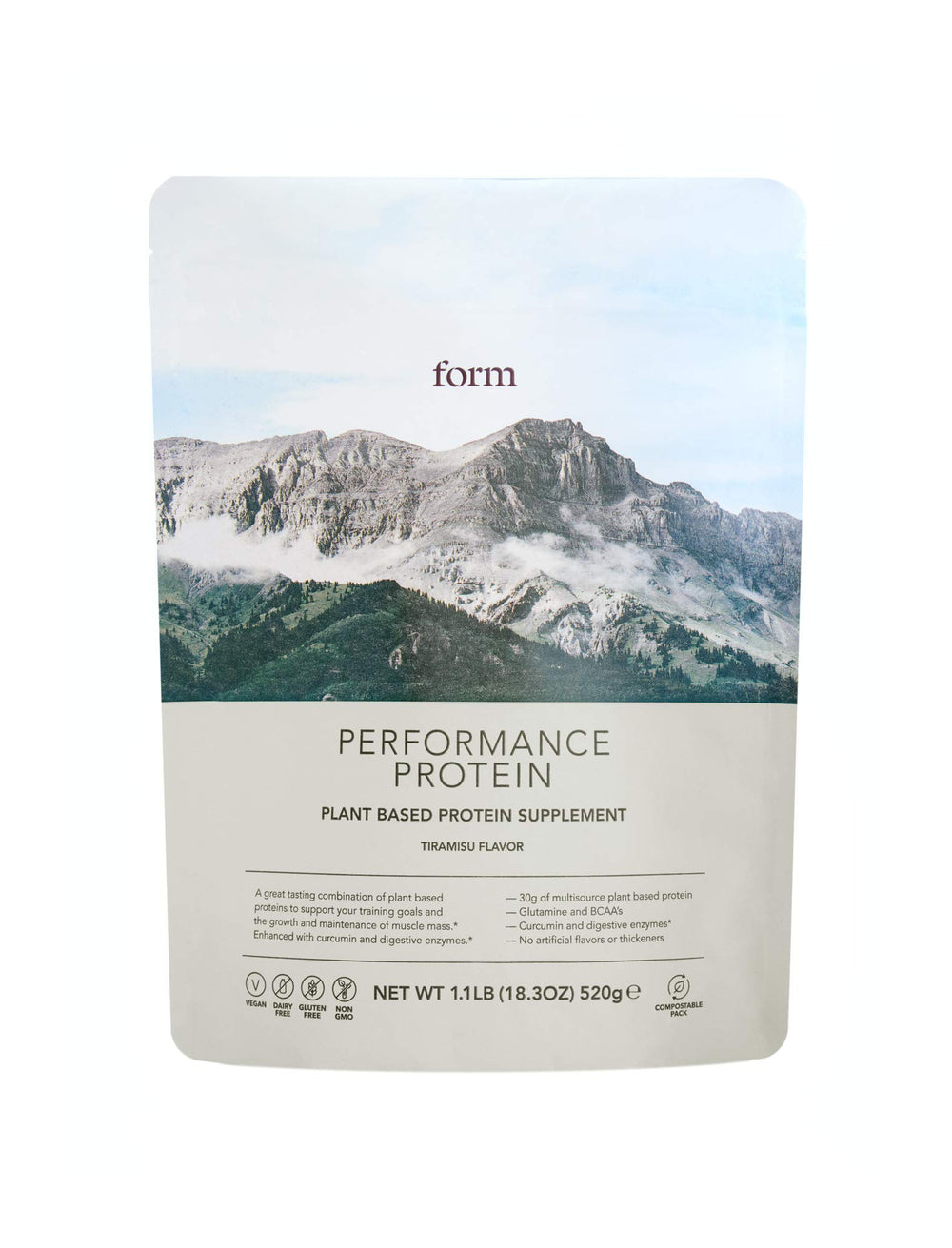 Form Performance Protein tiramisu tub front highlights plant-based protein for post-workout recovery
