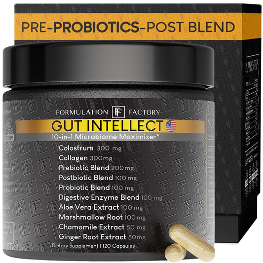 Formulation Factory Gut Intellect bottle front showing 120 capsules for comprehensive gut support