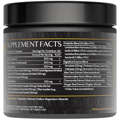 Formulation Factory Gut Intellect capsules closeup highlighting high-potency enzymes for digestion