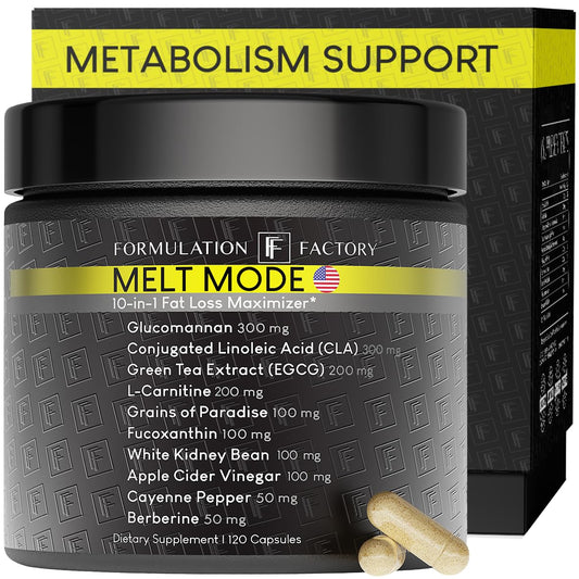 Formulation Factory Melt Mode bottle pour showing non-stimulant thermogenic support for workouts