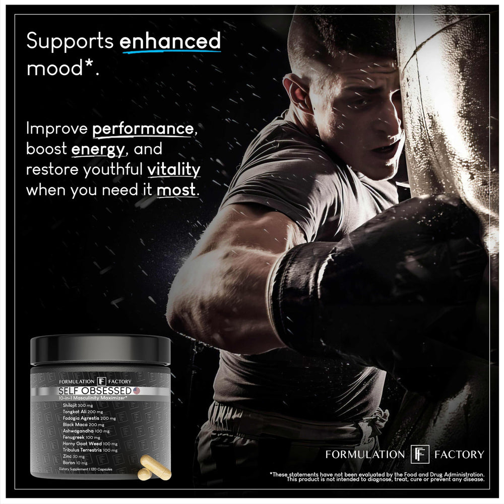 Formulation Factory Self Obsessed packaging stack presents a multi-bottle six-month supply.