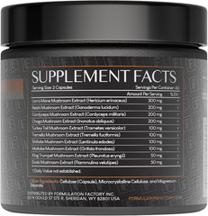 Formulation Factory Shroom Vroom bottle back with clear supplement facts.
