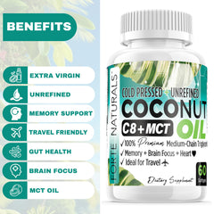 FORTE NATURALS Coconut Oil Softgels in hand convey convenient daily nutrition