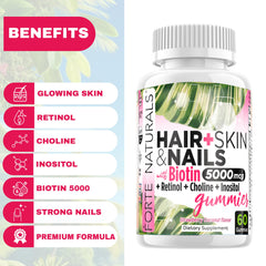 FORTE NATURALS gummies closeup shows strawberry coconut flavor for daily use.