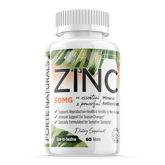FORTE NATURALS Zinc 50mg bottle signals easy daily immune support.