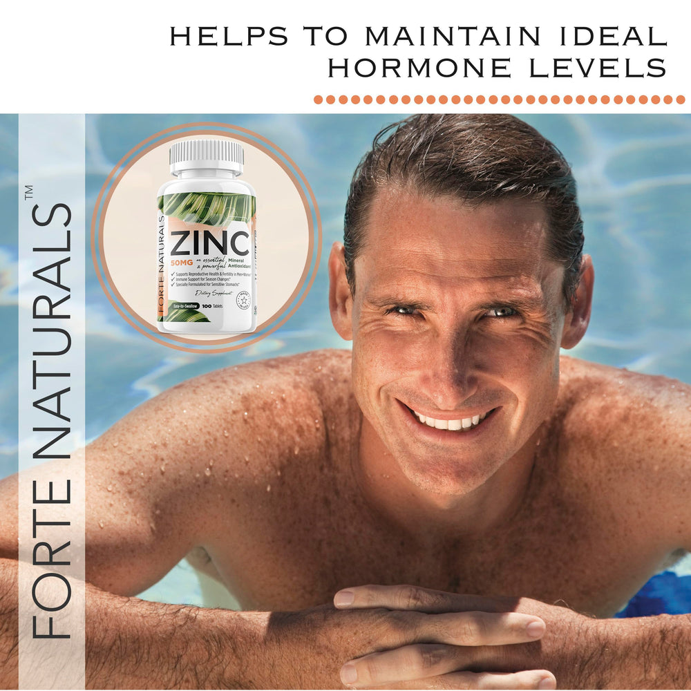 FORTE NATURALS zinc 50mg USA-made seal indicating quality.