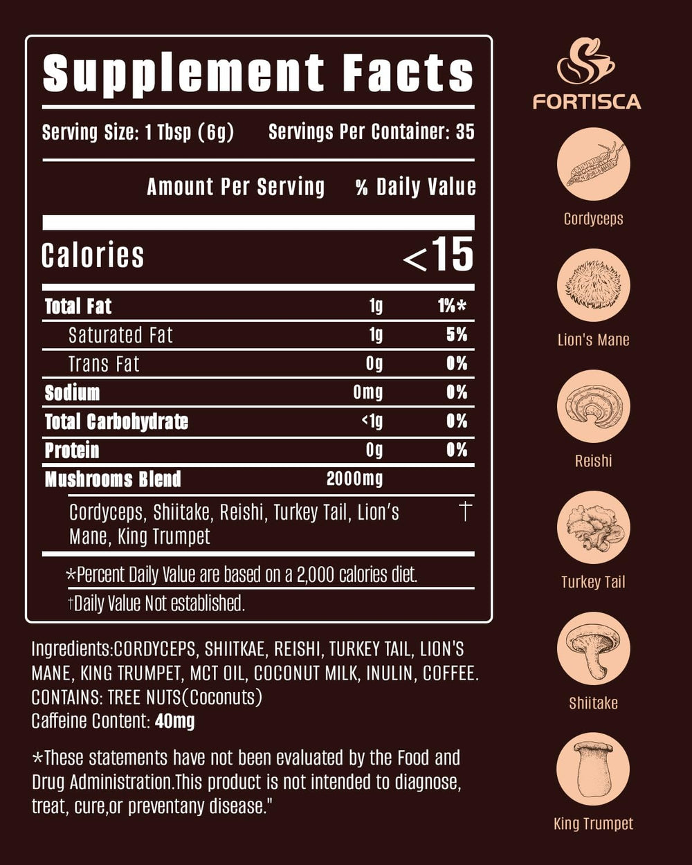 FORTISCA Mushroom Coffee with Lions Mane for sharper focus in a glass