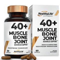 Forty-plus Muscle Bone Joint Advanced Support bottle front for daily joint and bone care.