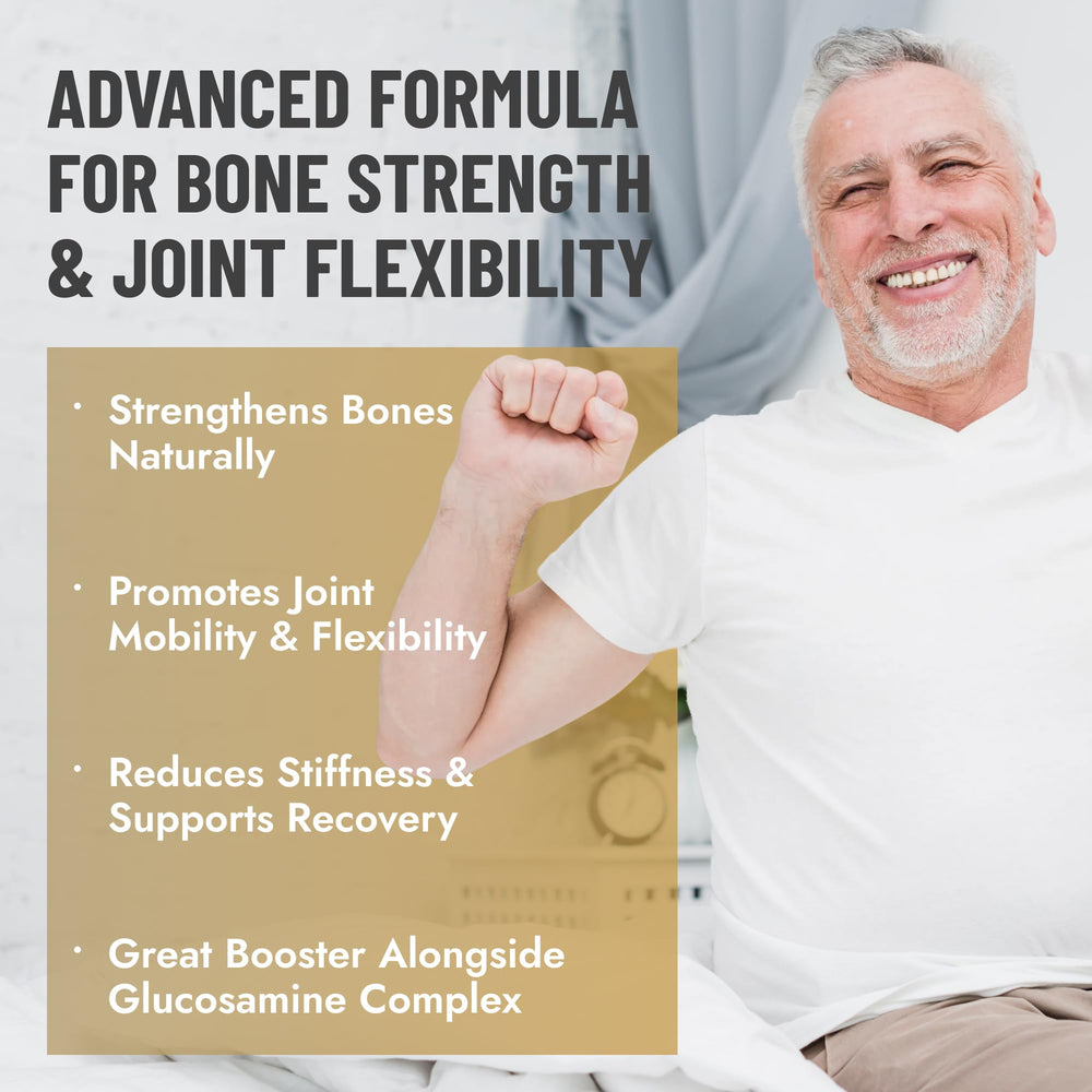 Forty-plus Muscle Bone Joint Advanced Support label design communicates credibility.