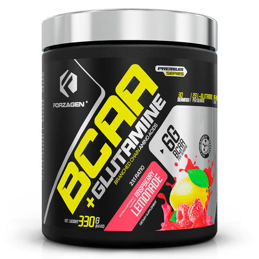 Forzagen BCAAs powder bottle with glutamine for post-workout recovery.