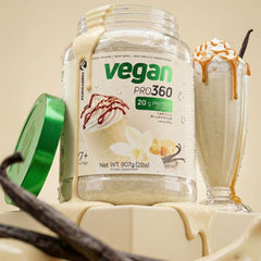 Forzagen Vegan Protein 360 glass with vanilla shake, creamy dairy-free beverage.