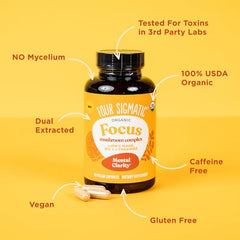 Four Sigmatic Focus Capsules lion's mane image highlights nature-powered brain support in plant-based capsules.