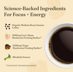 Four Sigmatic ingredients in bag highlight vegan blend for plant-based coffee.