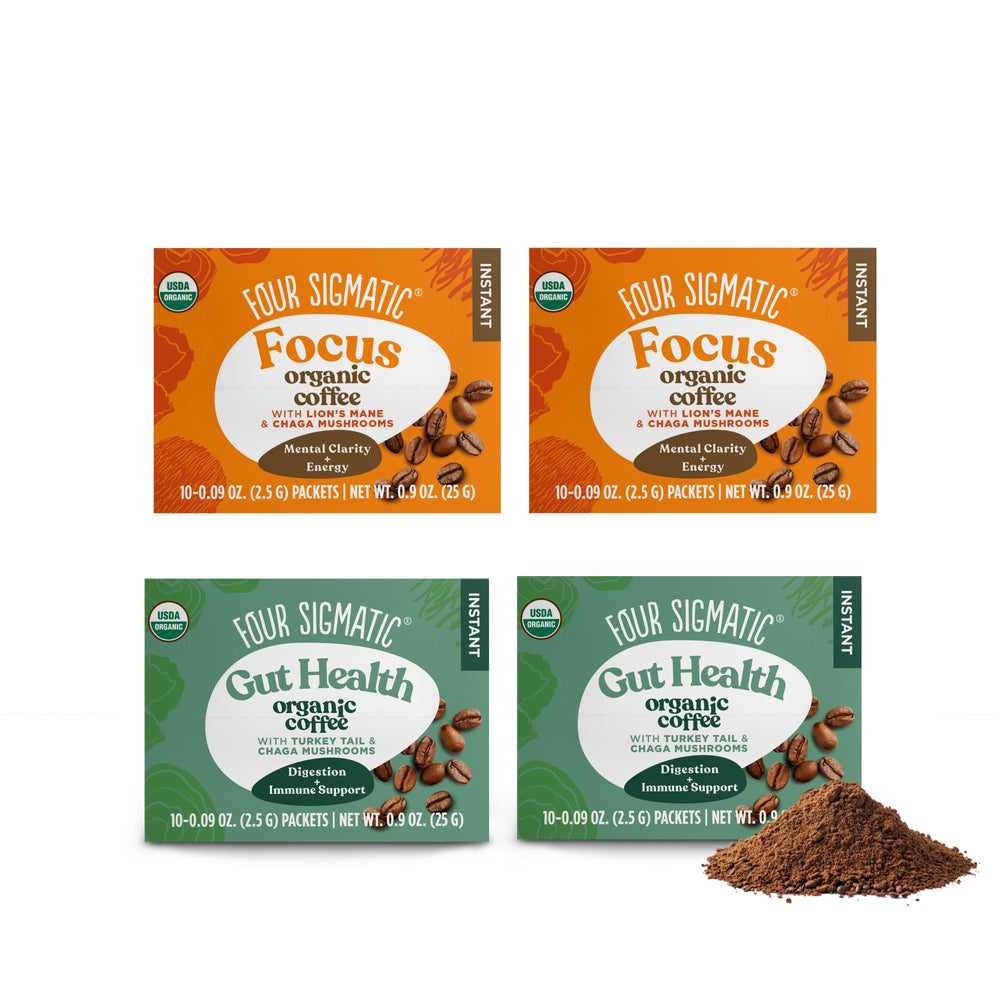 Four Sigmatic mushroom coffee with lion's mane and chaga enhances focus and calm energy.