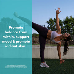 FoxyFit Essential Balance packaging showing key ingredients for overall wellness.