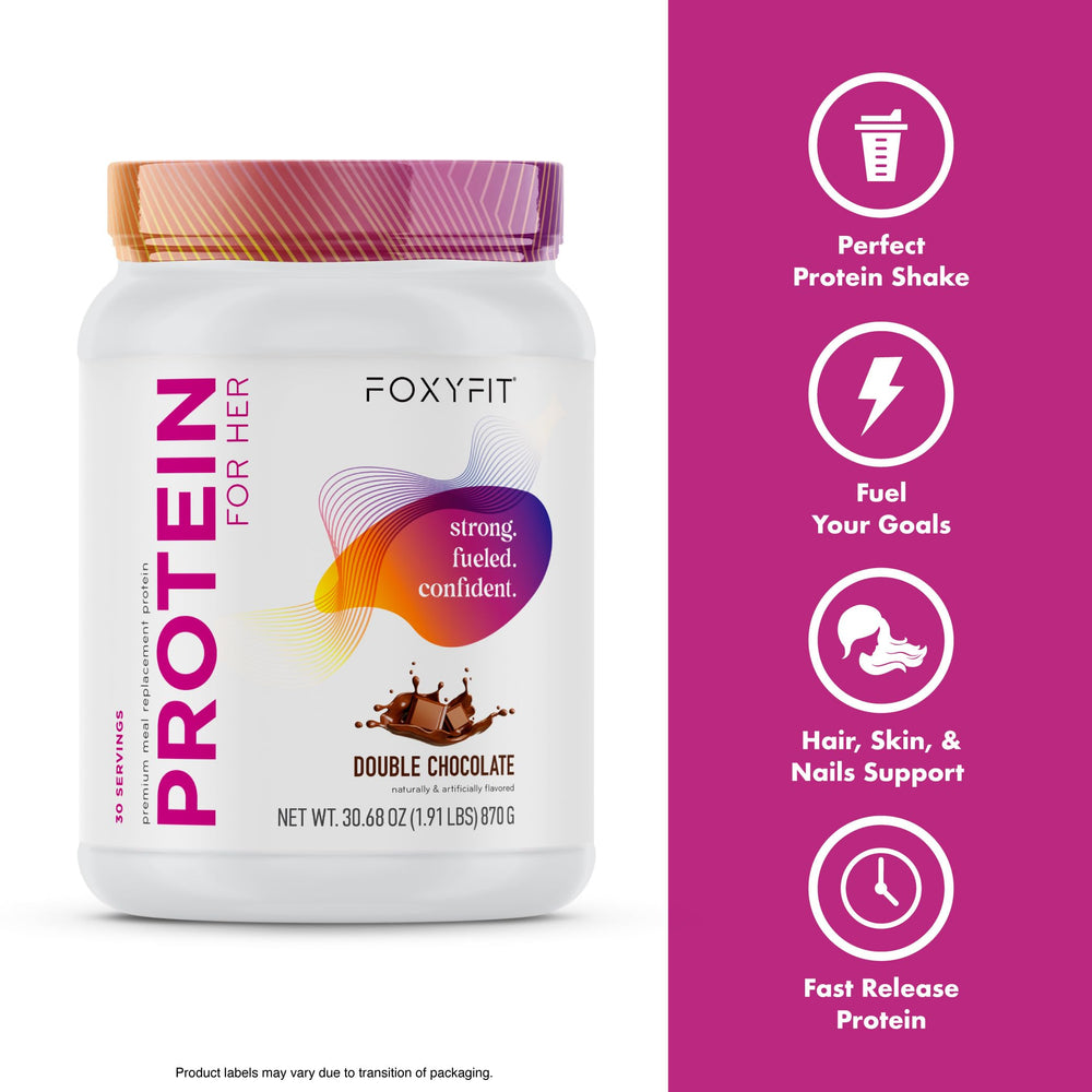 FoxyFit Protein for Her Vanilla Cupcake nutrition panel with per-serving data