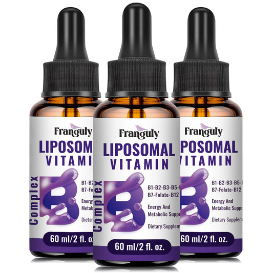 Franguly Liposomal B Complex bottle shows label and energy support potential