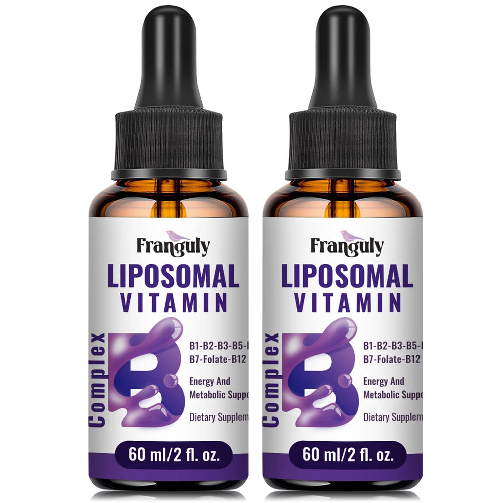 Franguly Liposomal B-Complex bottle on shelf for convenient daily energy support.