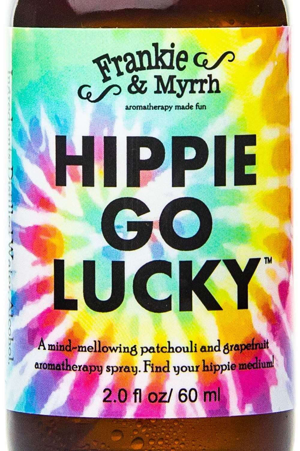 Frankie & Myrrh Hippie Go Lucky bottle with patchouli and grapefruit aroma for grounding vibes.