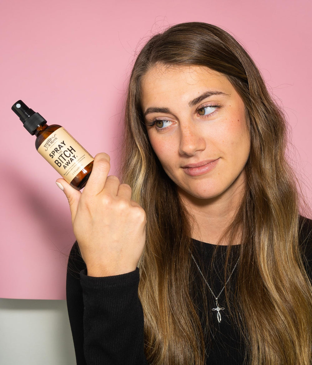 Frankie & Myrrh Spray The Bitch Away compact-packaging for on-the-go calm.