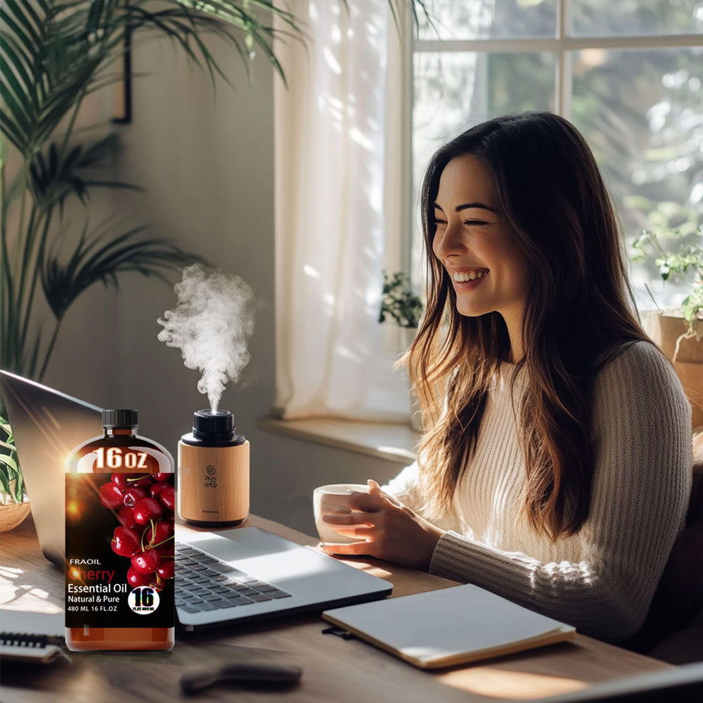 FRAOIL Cherry Essential Oil used in candle crafting for a seasonal fragrance.