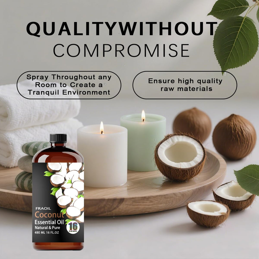FraOil Coconut Essential Oil in amber glass bottle protects aroma and light exposure.