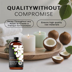 FraOil Coconut Essential Oil in amber glass bottle protects aroma and light exposure.