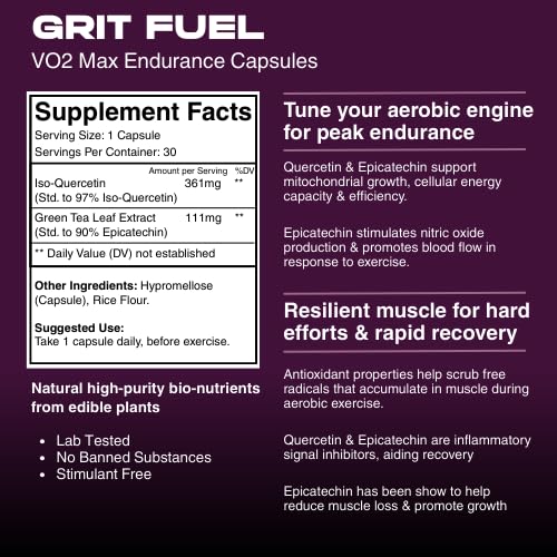Freak Shake Grit Fuel Endurance capsules closeup highlighting epicatechin and quercetin.