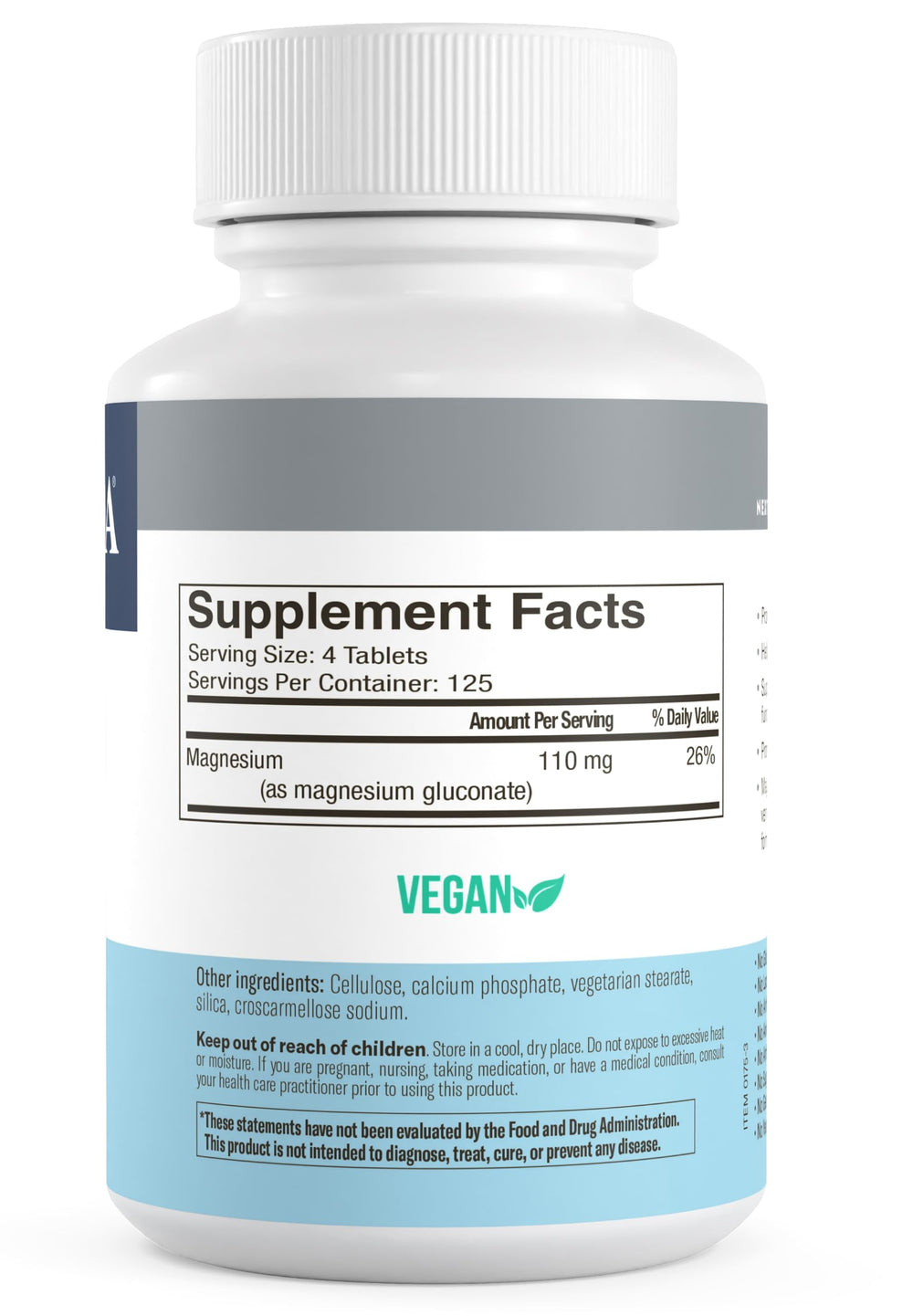 Freeda Magnesium Gluconate tablets close-up highlighting smooth, easy-to-digest form.