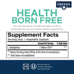 FREEDA packaging shows organic inulin and blue agave prebiotics