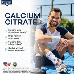 Freeda Calcium Citrate 1000mg tablets close-up highlighting easy-to-swallow coating