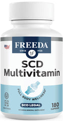 FREEDA SCD Multivitamin bottle on shelf supports daily wellness and convenient supplementation.