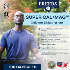 Close-up of Freeda Super Cal/Mag capsules highlighting the balanced ratio.