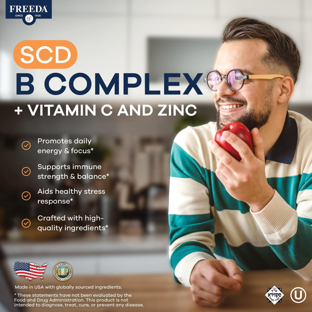 Freeda Vitamin B Complex capsules for a steady morning routine.