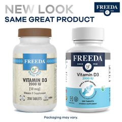FREEDA Vitamin D3 3000 IU packaging close-up highlights product details.