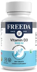 Freeda Vitamin D3-5000 IU bottle front showing high potency daily support