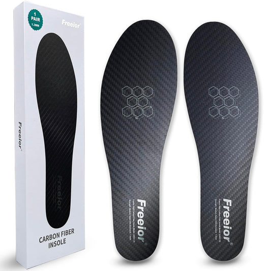 Freeior carbon fiber insole front view shows rigid support for toe injury relief.